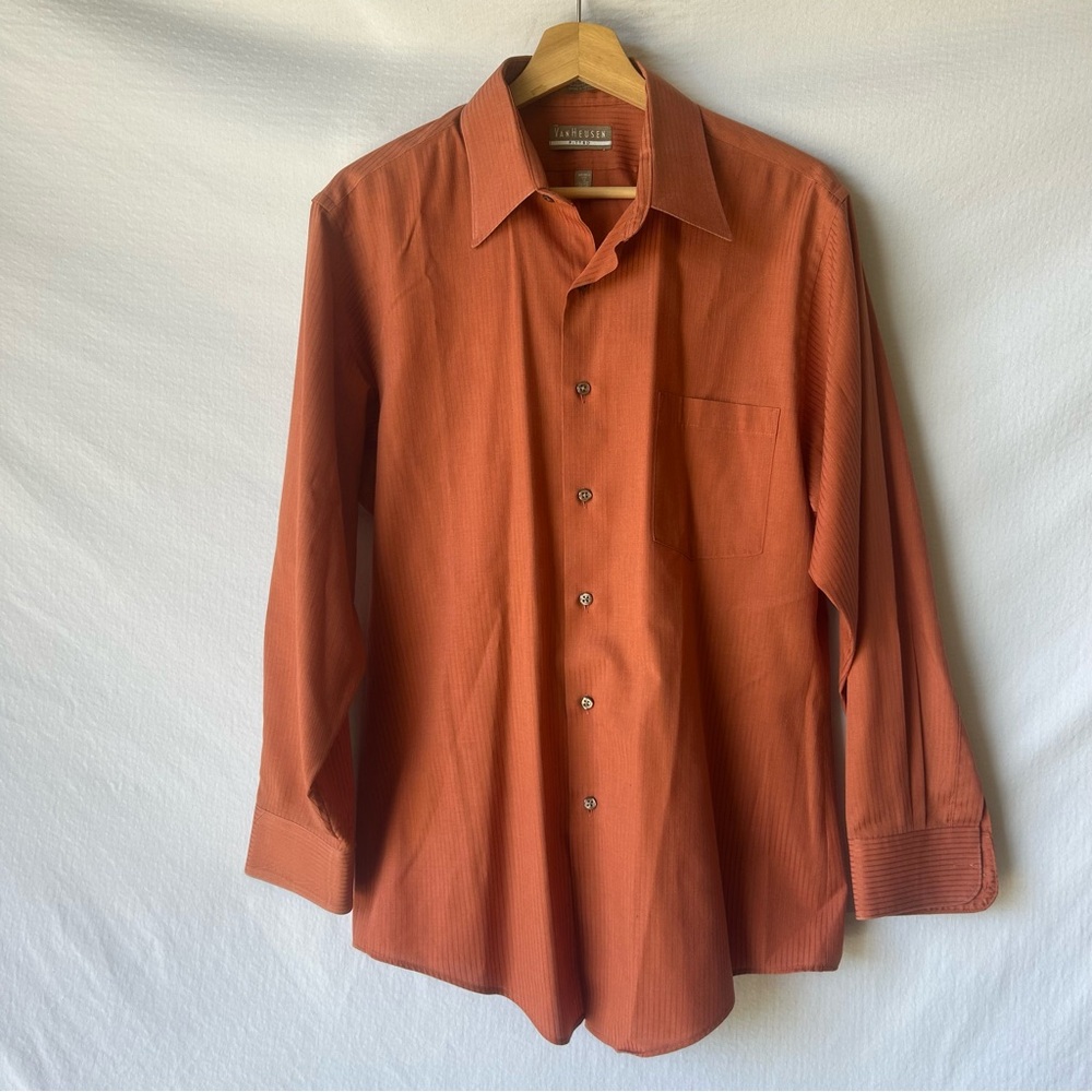 Van Heusen Fitted Orange Satin Stripe Men's Shirt